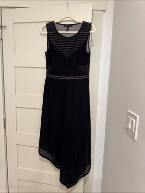 BCBGMaxAzria Black Sleeveless High-Low Sheer-Striped Dress